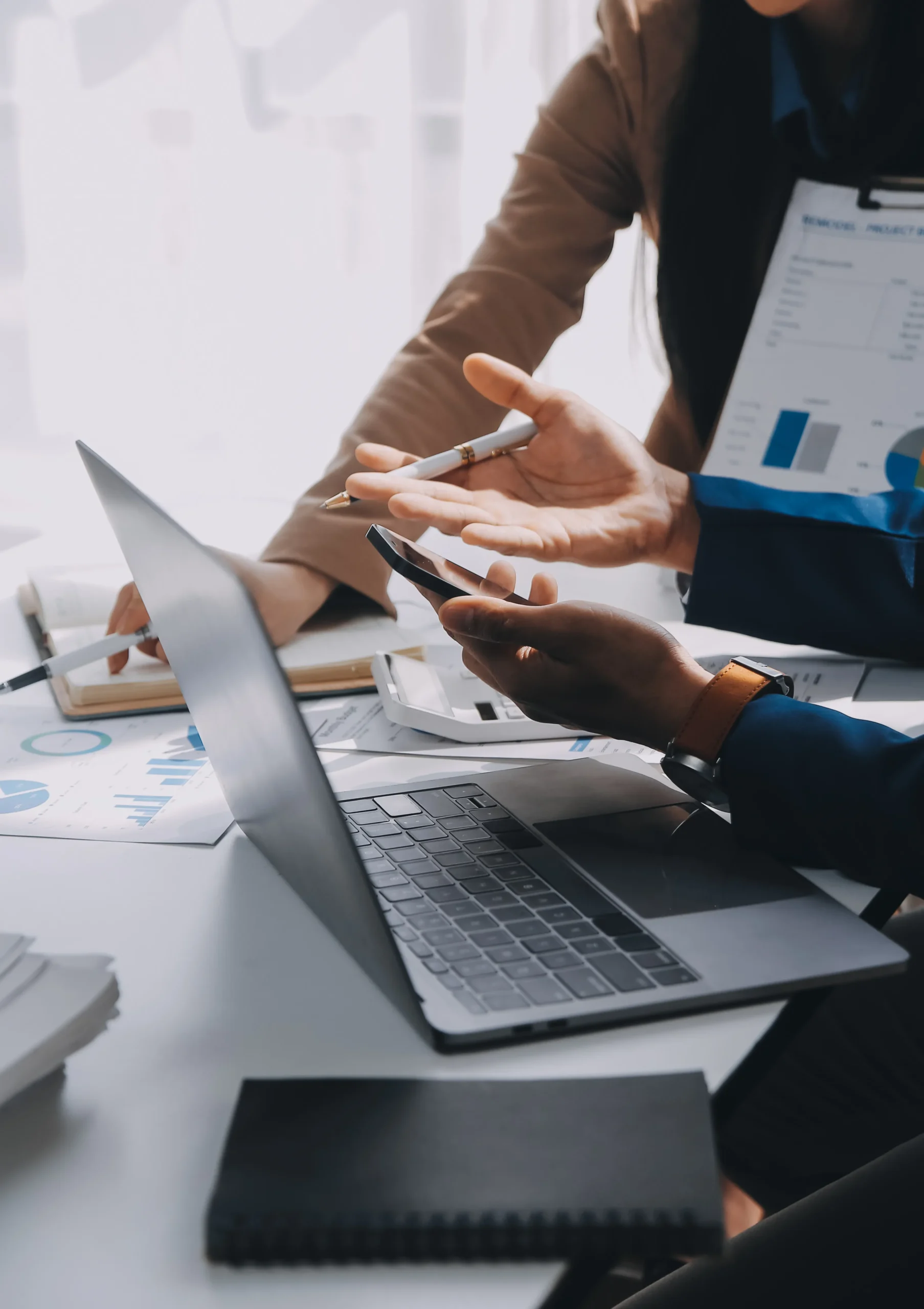 business team working with new startup project plan discussion information financial strategy with laptop digital tablet modern business lounge